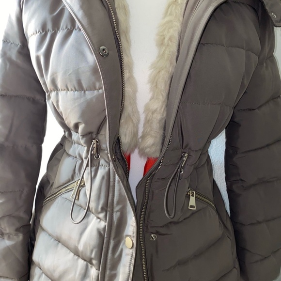 Zara Mink Taupe Fur Lined Hooded Puffer Jacket NWOT Med - Picture 3 of 13